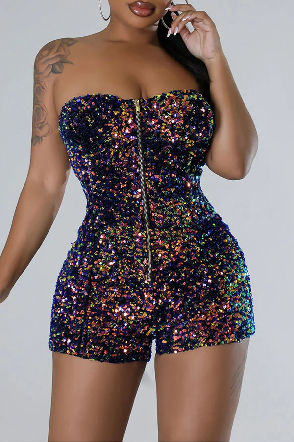 Sequined Sparkly Strapless Bodycon Romper