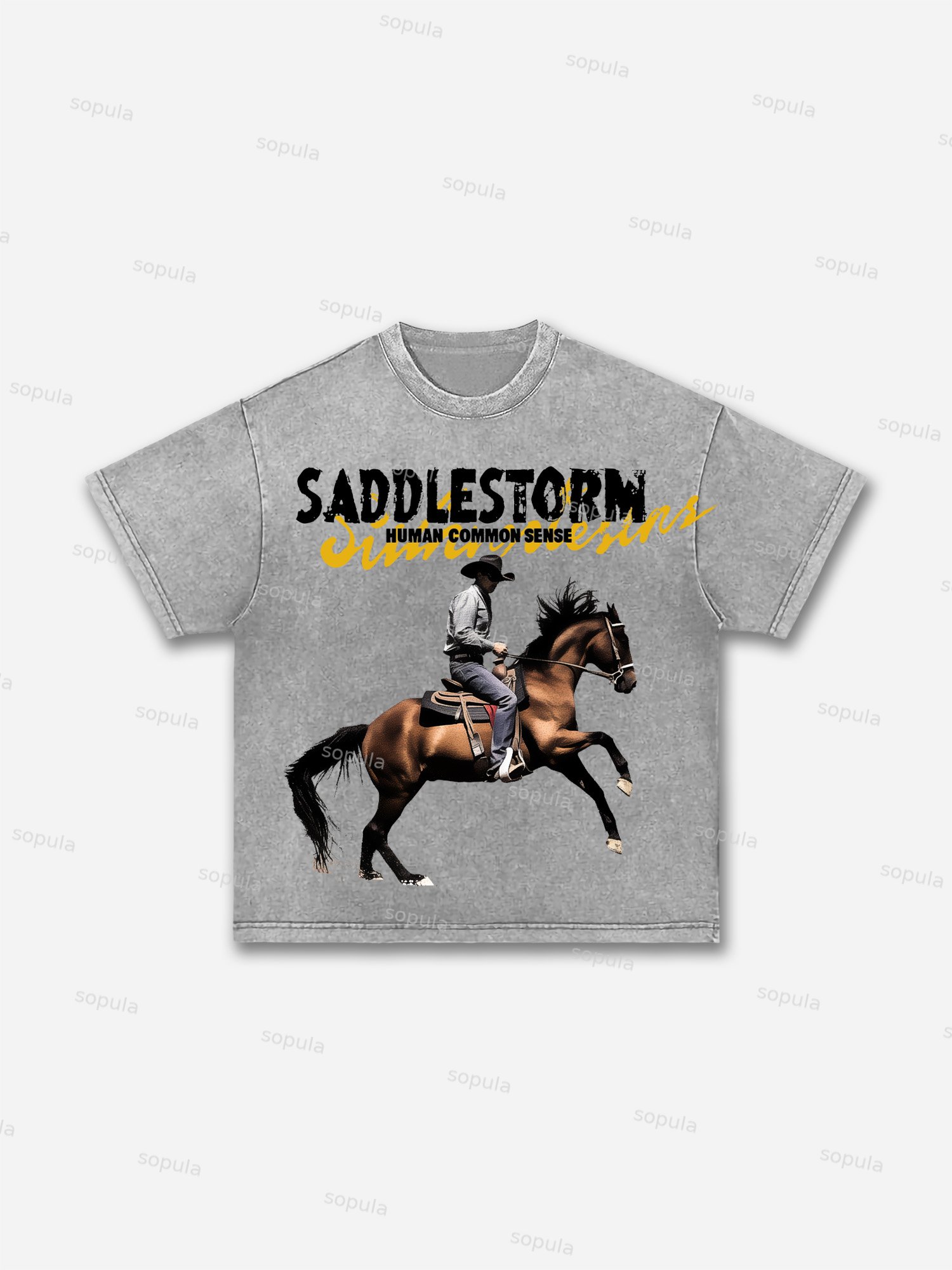 Saddle Storm Rodeo Graphic Acid Wash T-shirt - Sopula｜Premium Graphic Tees & Graphic Clothing
