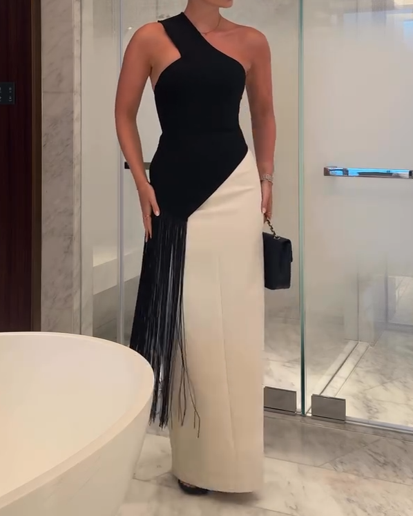 One-shoulder Fringe Top and Skirt Two-piece Set