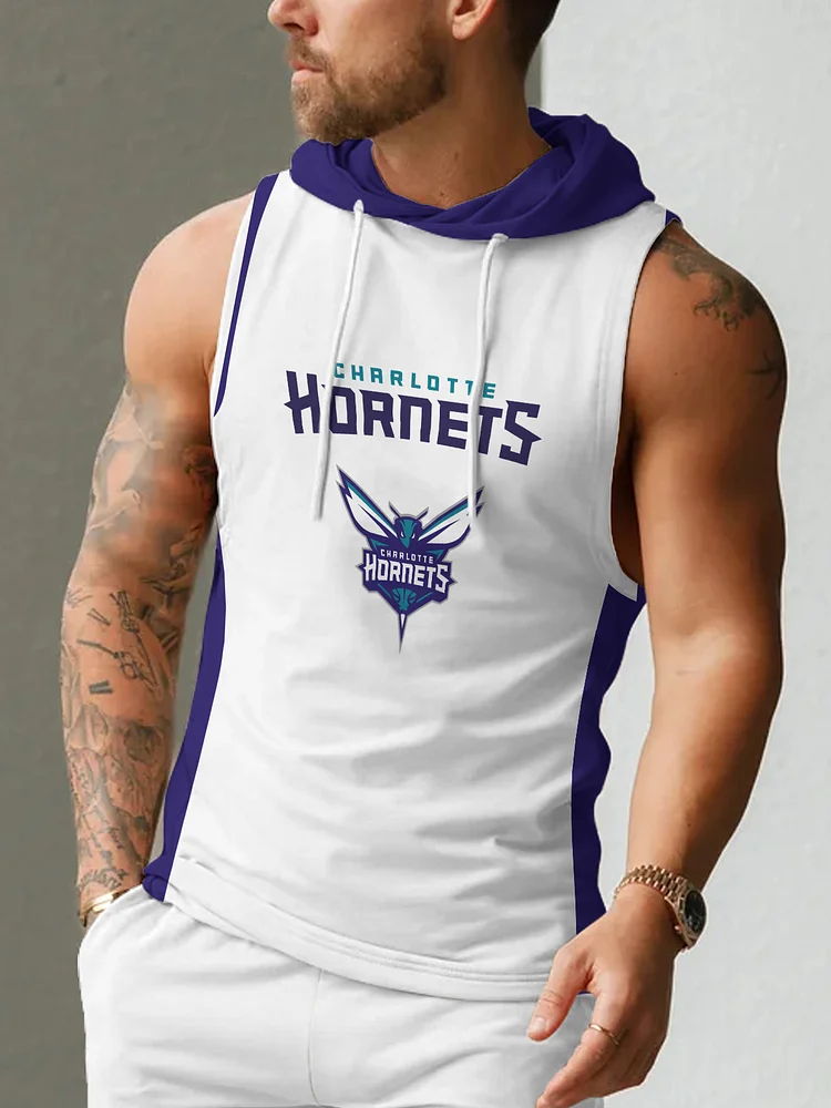 Charlotte Hornets Men's Casual Comfy Sleeveless Hooded Tank Top