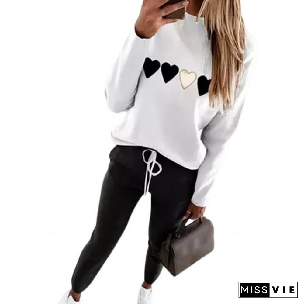 Tracksuit Set Hollow Out Skin-Friendly Eyes Print Women Outfit For Office