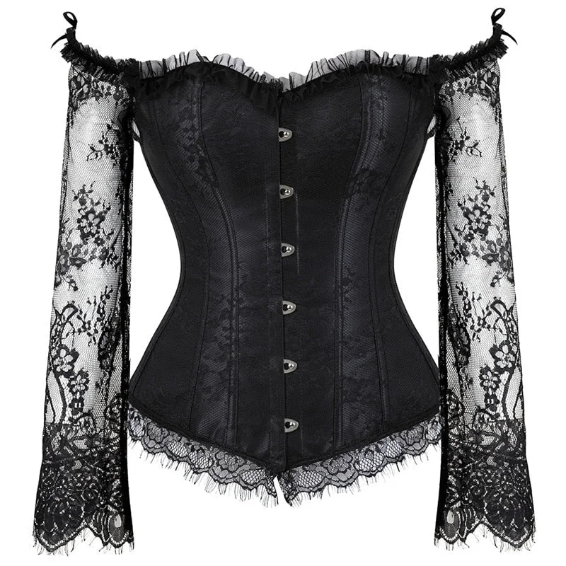 Sapubonva Corset Tops for Women with Sleeves Vintage Style Victorian Retro Burlesque Lace Corset and Bustiers Vest Fashion White