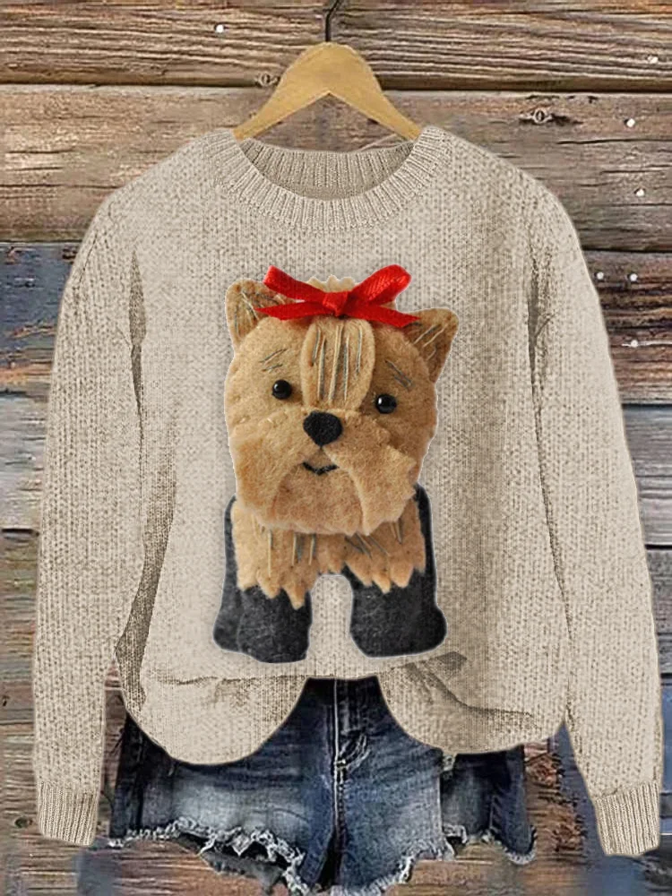VChics Yorkshire Terrier Felt Art Cozy Knit Sweater