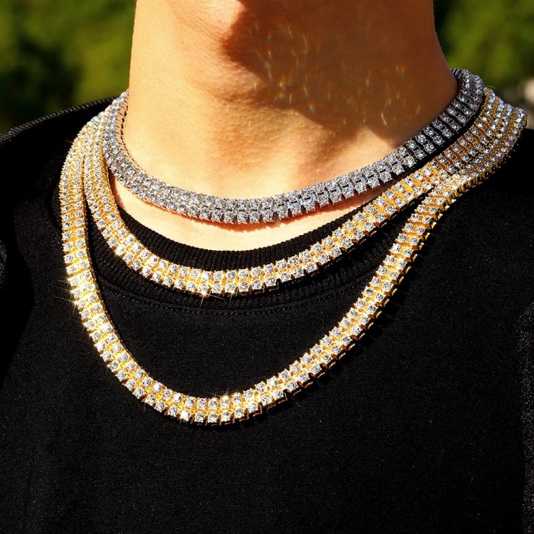 6MM Double Rows Rhinestone Tennis Chain Necklace Jewelry