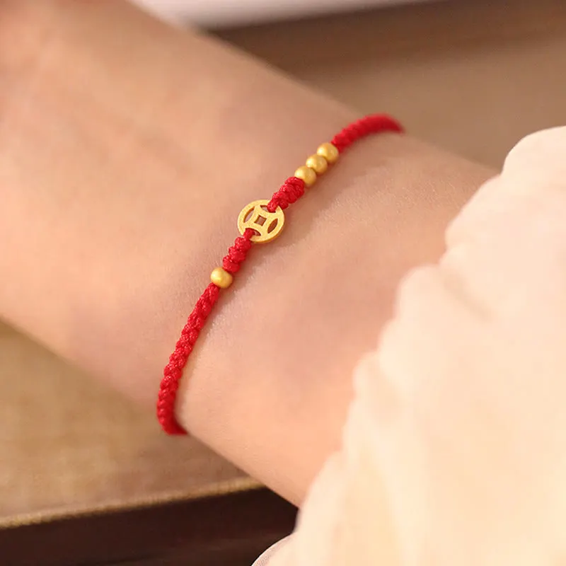 Copper Coin Braided Red String Bracelet
