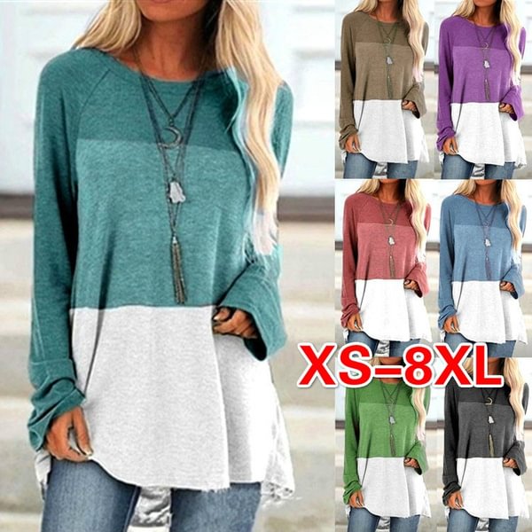 XS-8XL Autumn and Winter Tops Plus Size Fashion Clothes Women's Casual Long Sleeve Tee Shirts Striped Cotton Pullover Sweatshirts Ladies Blouses O-neck Block Color Loose T-shirts - Shop Trendy Women's Fashion | TeeYours