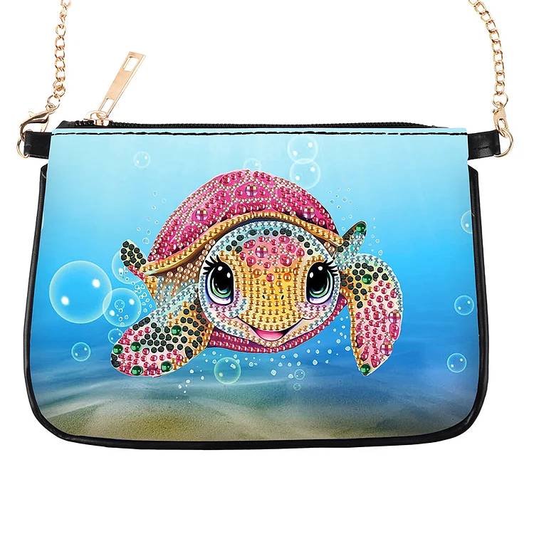 5D Diamond Painting Crossbody Chain Bags Leather Diamond Art Purses (Turtle)