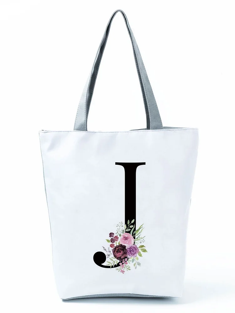 Zipped Tote Bag - Floral Letters