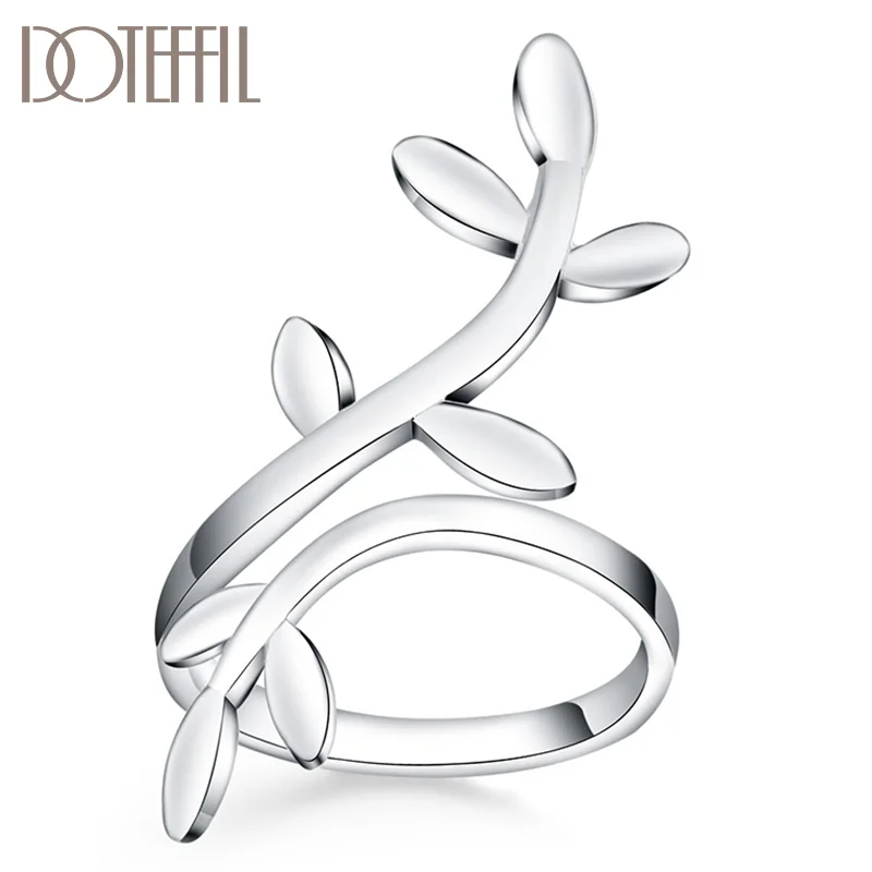 DOTEFFIL 925 Sterling Silver Open Branch Leaves Ring For Women Jewelry