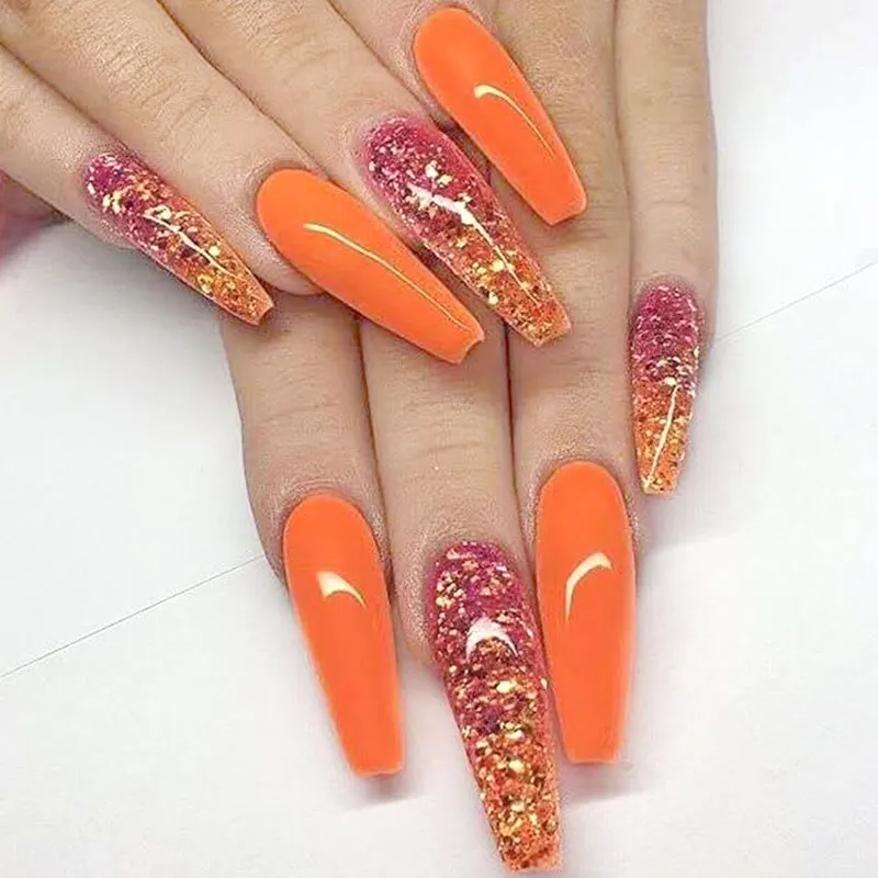 24pcs/Set False Nails with Glue Extra Long White Star Ballerina Nail Decoration Art Tips Fingernail DIY Coffin Press On Nails-Nail Inspo