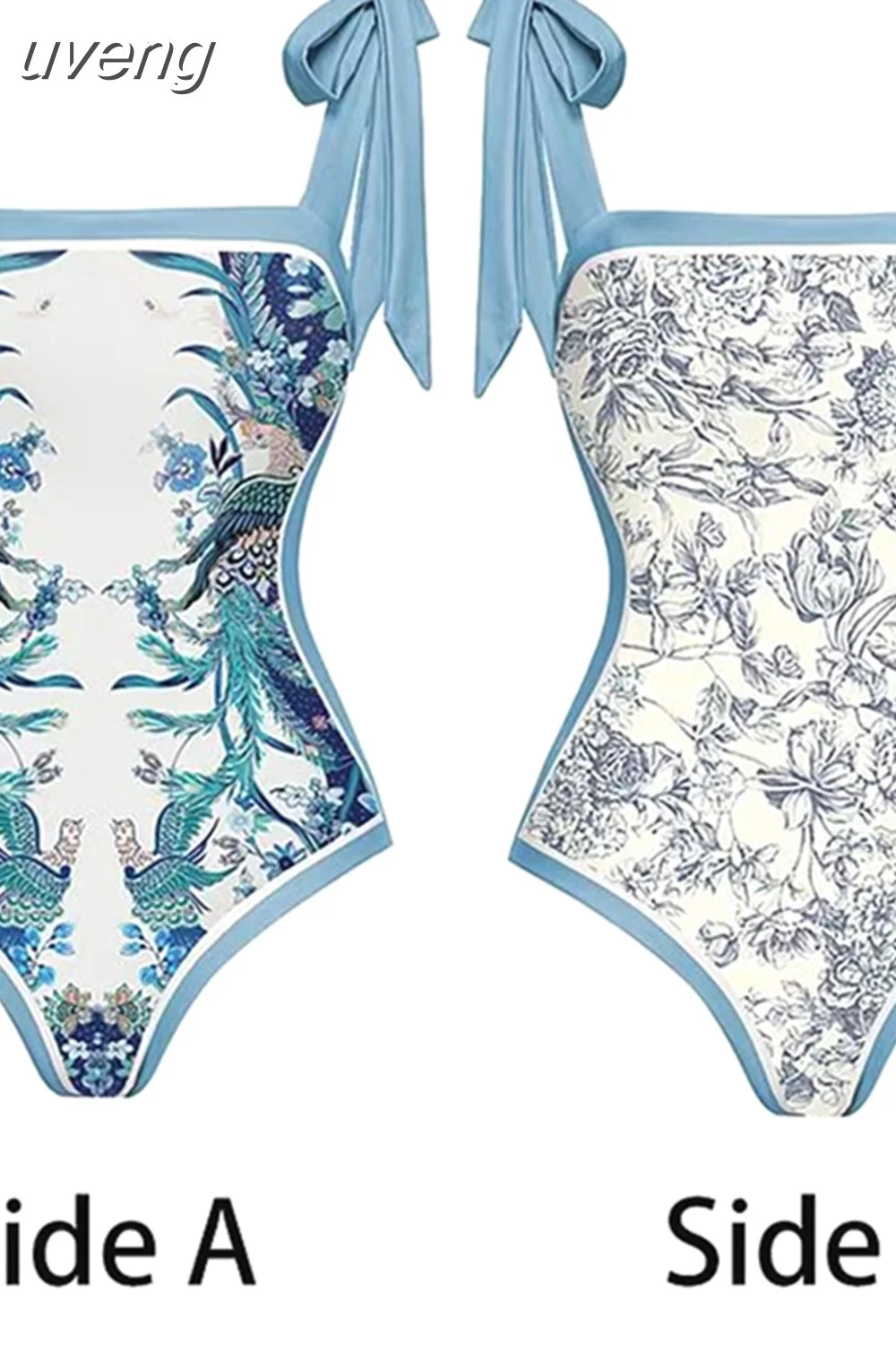 uveng New Fashion One Piece Swimsuit and Skirt Women Reversible Swimwear Luxury Bowknot Beach Dress Brazilian Bathing Suit Summer