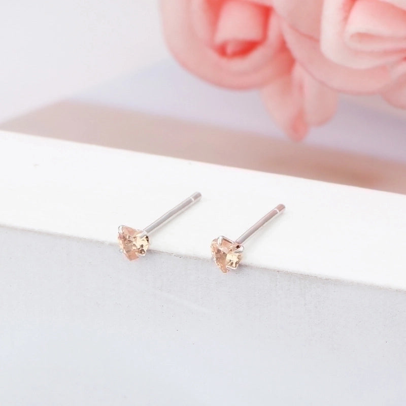 1 Pair 925 Sterling Silver Zircon Heart Shape Ear Studs