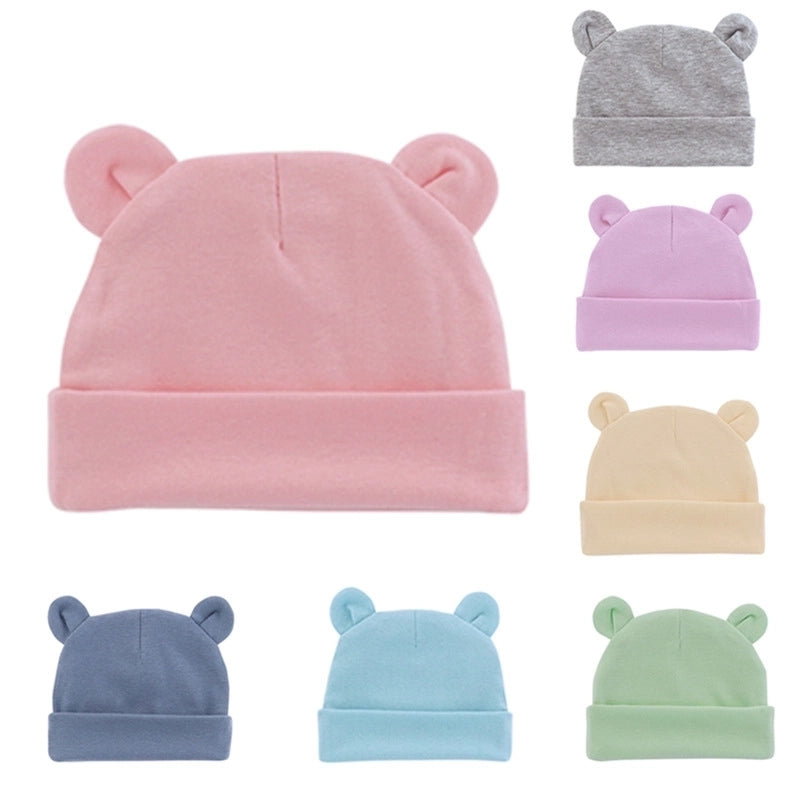 New Infant Fetal Cap Newborn Head Cap Solid Color Ear Hat Boys And Girls Baby Hat A54