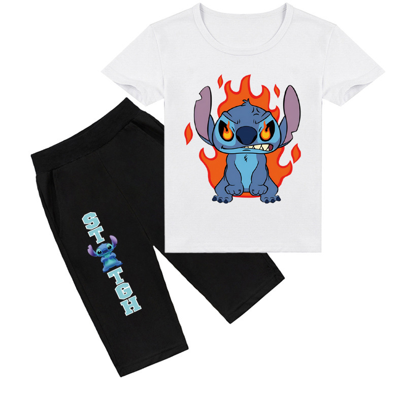 Mayoulove Stitch T-shirt Shorts Set - Adorable Summer Outfit for Kids! Perfect for Stitch fans of all ages! Trendy and comfortable! Suitable for boys and girls aged 2-10 years old. Get your Mayoulove Stitch T-shirt Shorts Set today!-Mayoulove