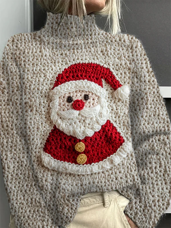 Women's Cute Santa Claus Print Knit Sweatshirt