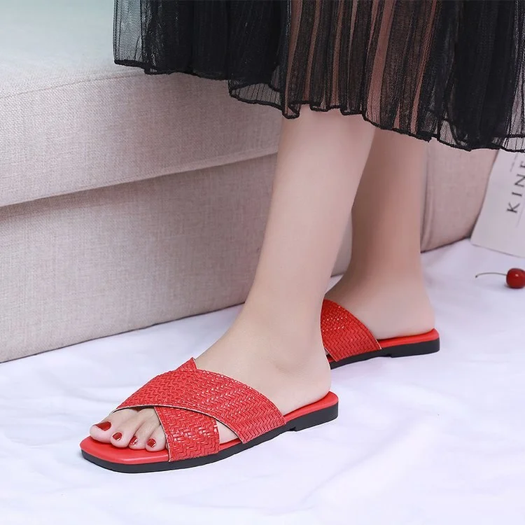Pu Leather Summer Women Slippers Female Slides Women Flat Summers Shoes Solid Ladies Flip Flops Plus Size