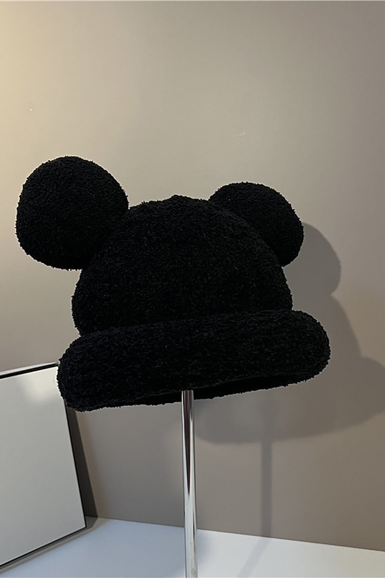 Casual Black Versatile Fall Winter Ears Dome Cap Hats
