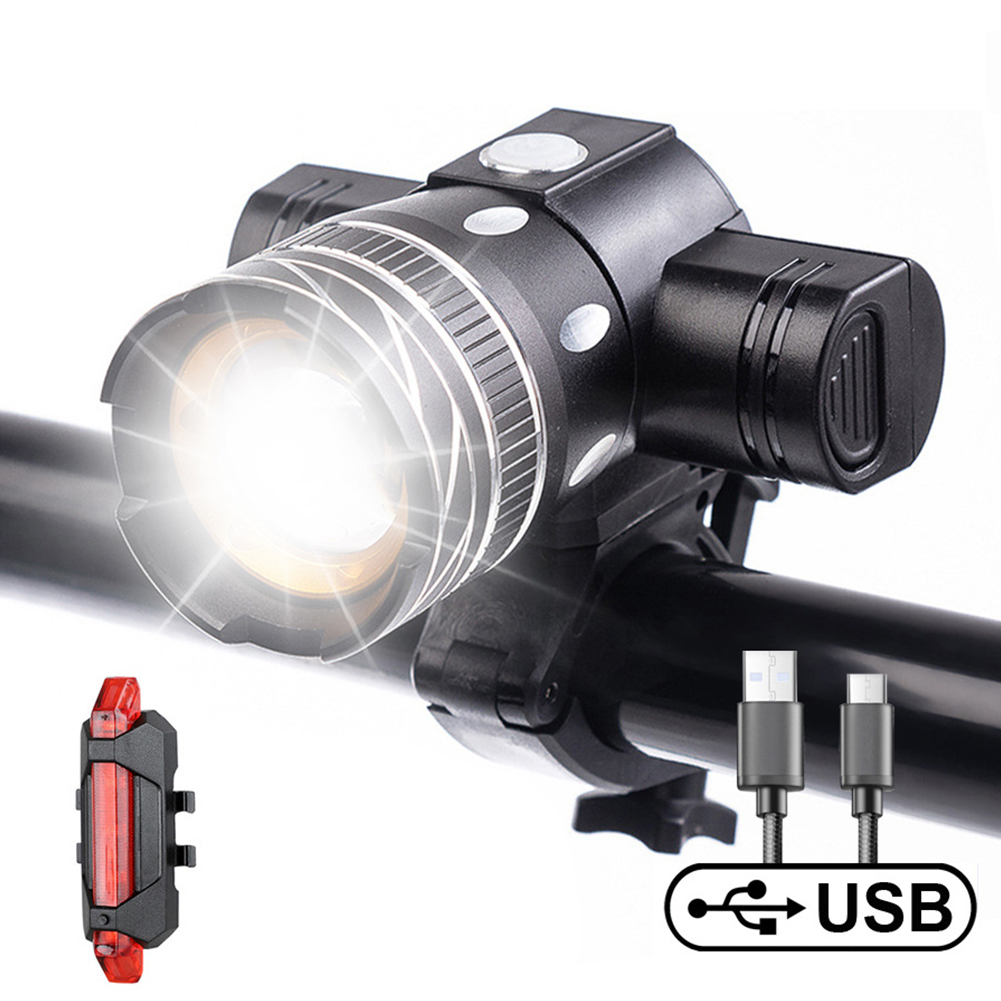 

T6 LED USB Rechargeable Zoomable Bike LED 7602 Taillight 918 Headlight Set, 501 Original