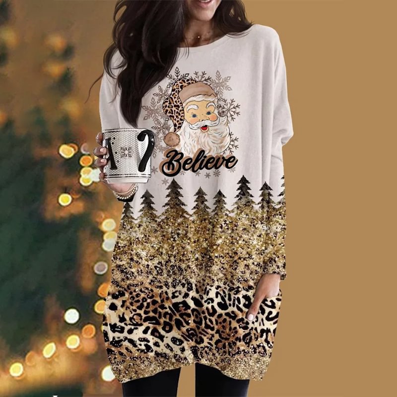 Leopard Christmas Forest Tree Printed Women's Dress