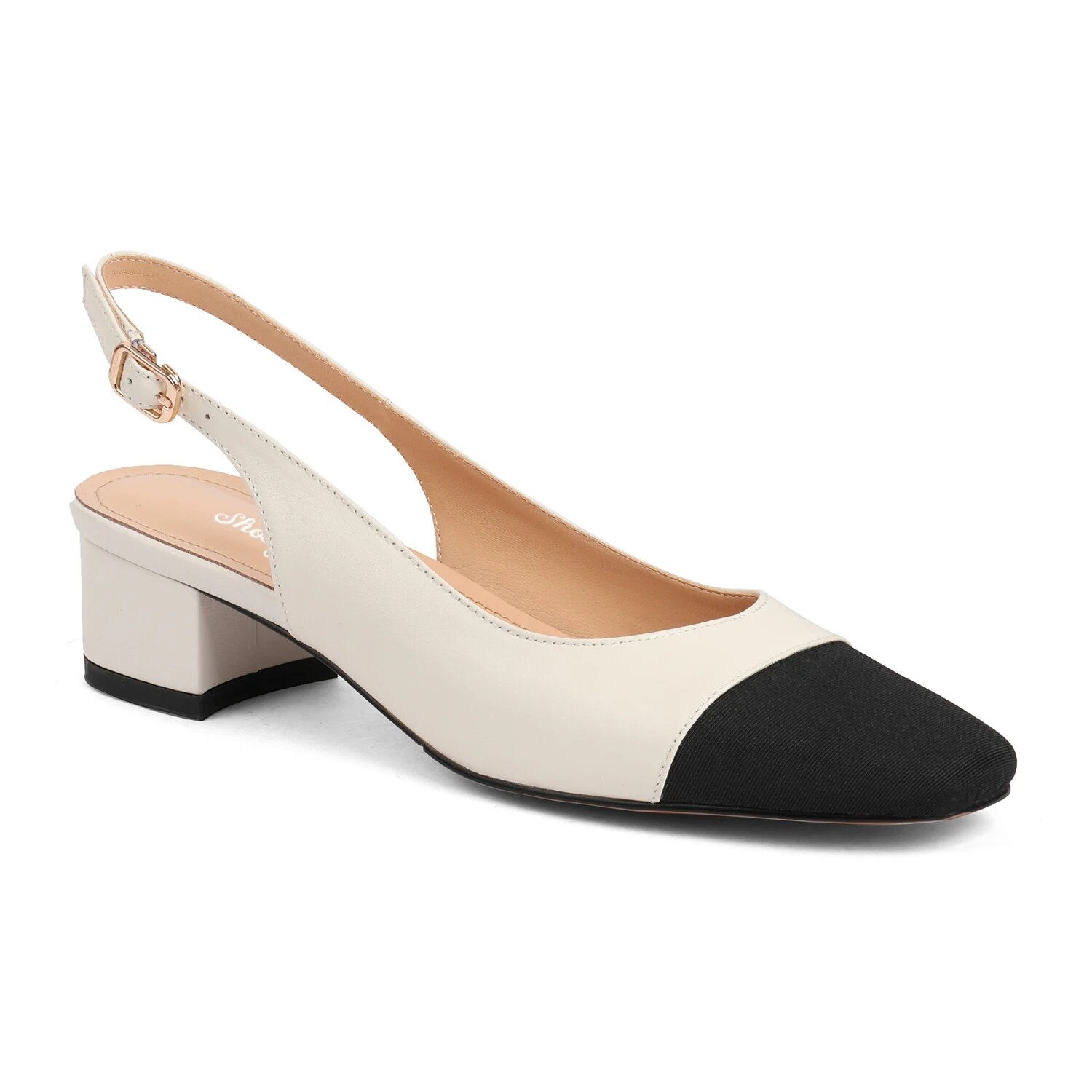TAAFO Womens Slingback Cap Toe Pumps Smooth Cow Leather Round Toe Mid Chunky Heels Mules Casual Walking Shoes
