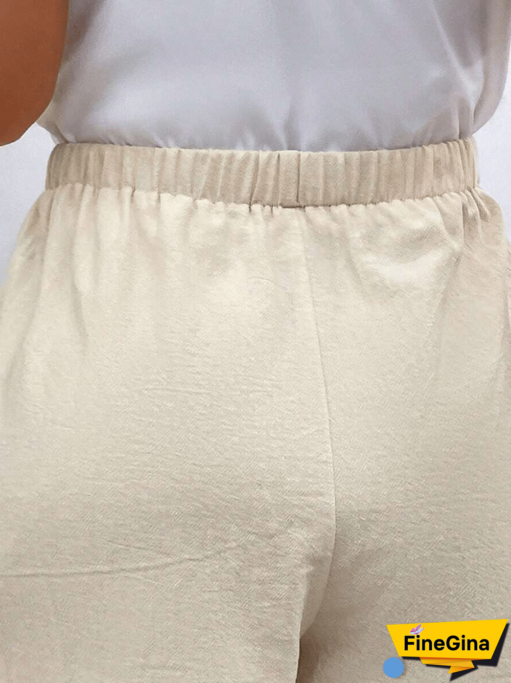 Solid Color Double Pocket Lace Loose Casual Cropped Pants