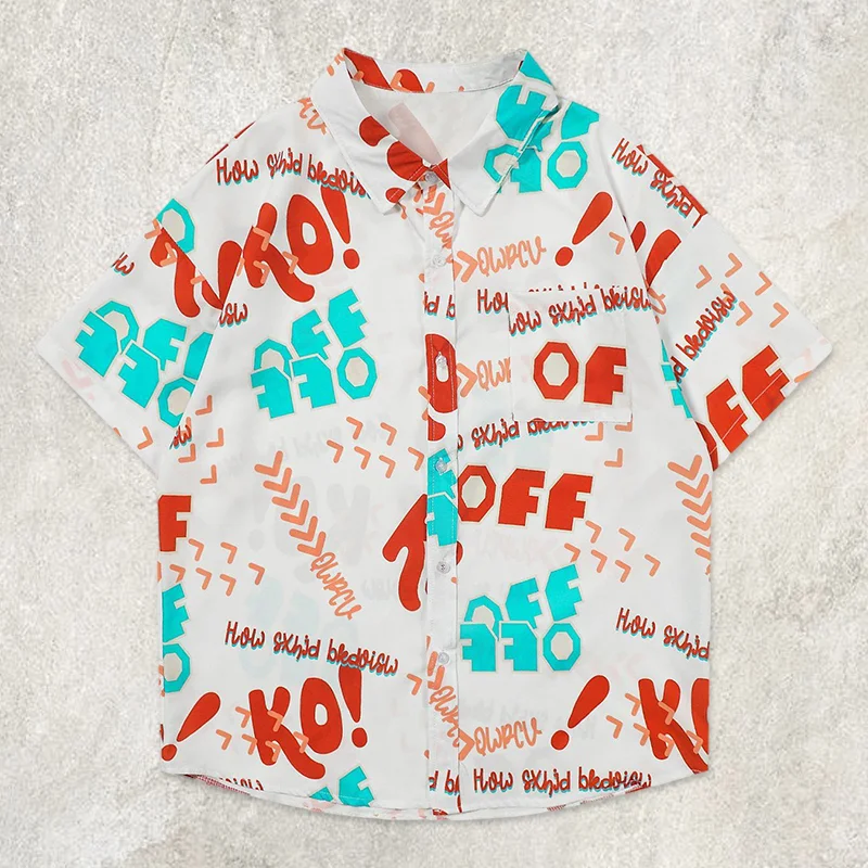 Color Block Letters Short Sleeve Shirt