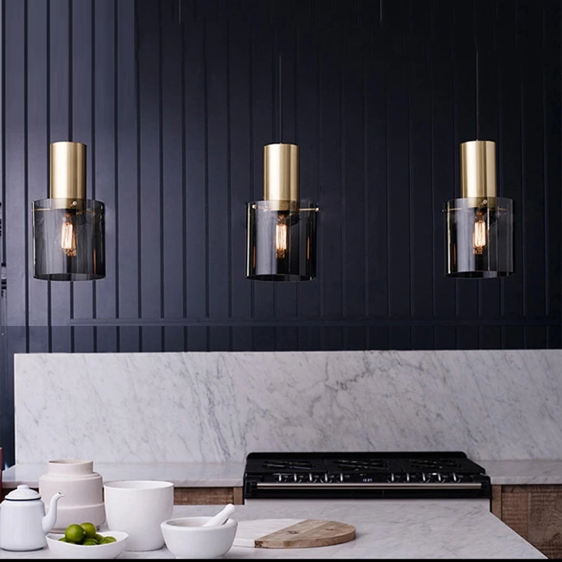 Modern Personality E14 Led Single Head Pendant Lamps Smoke Gray Glass Kitchen Bedroom Bedside Study Restaurant Hanging Light