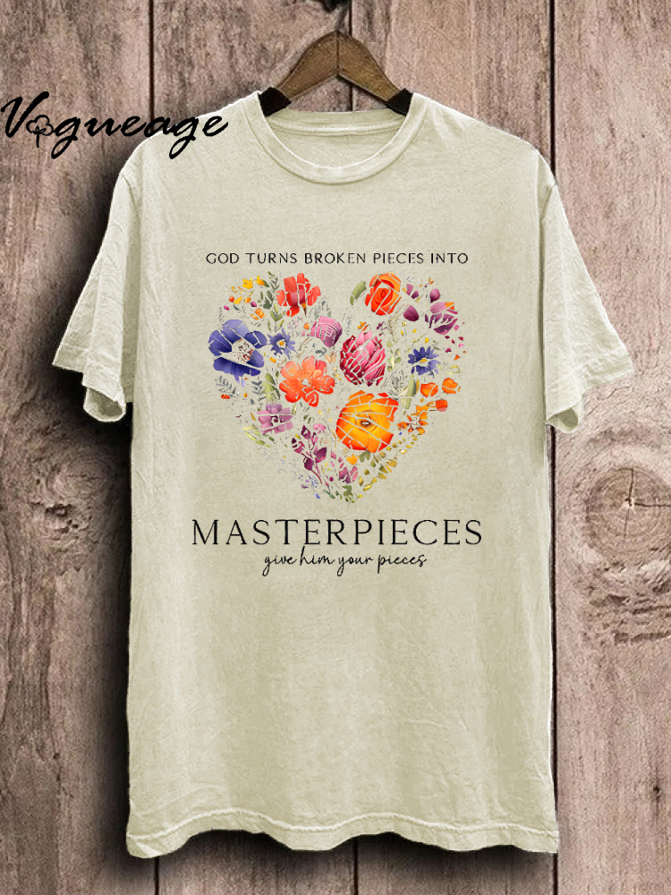 God Turns Broken Pieces Into Master Pieces Give Him Your Pieces Unisex Washed T-Shirt