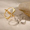 Chic Flower Petals Cross Shape Golden Silver Ring