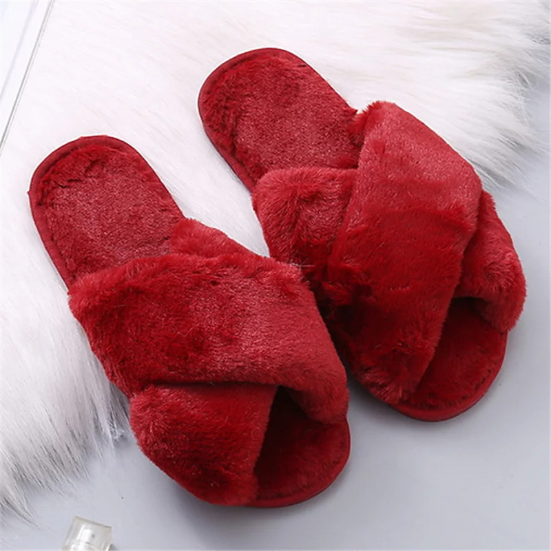 Wine Red Casual Living Solid Color Keep Warm Plush Slippers | EGEMISS