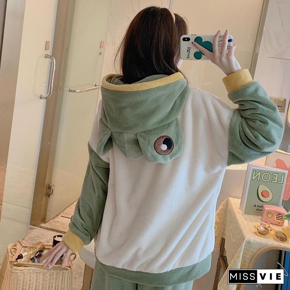Frog Eyes Ears Hooded Pajamas Two-piece Set