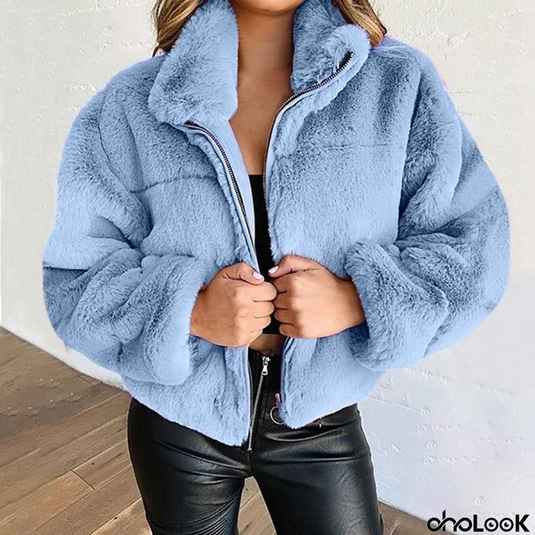 Zip Cardigan Warm Plush Jacket