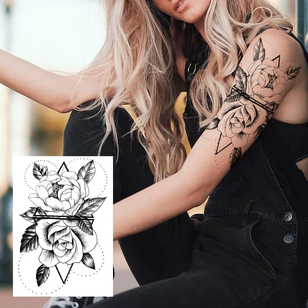 Realistic Sexy Peony Tattoos Temporary Women Adult Flower Arm Tattoos Sticker Waterproof Fake Floral Bloosom Body Leg Art Tatoos 530-1