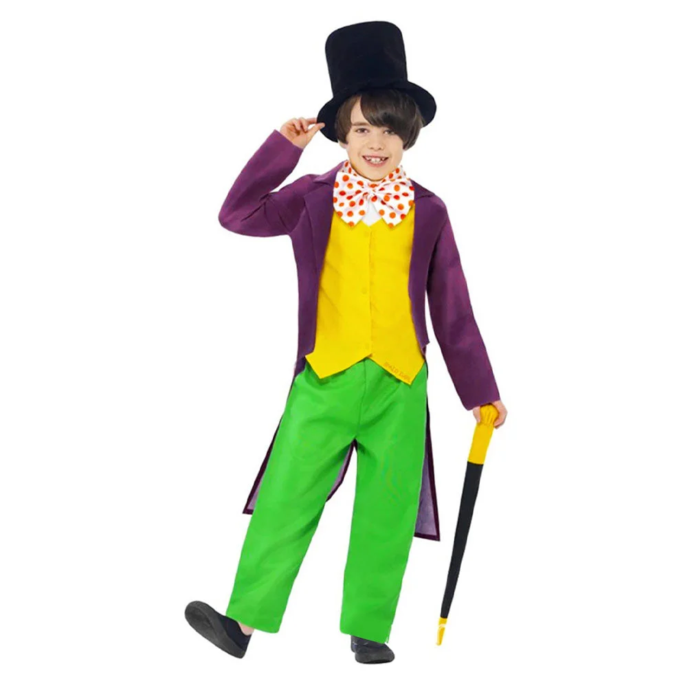 Kids Children Movie Charlie And The Chocolate Factory Willy Wonka Purple Set Outfits Cosplay Costume Halloween Carnival Suit