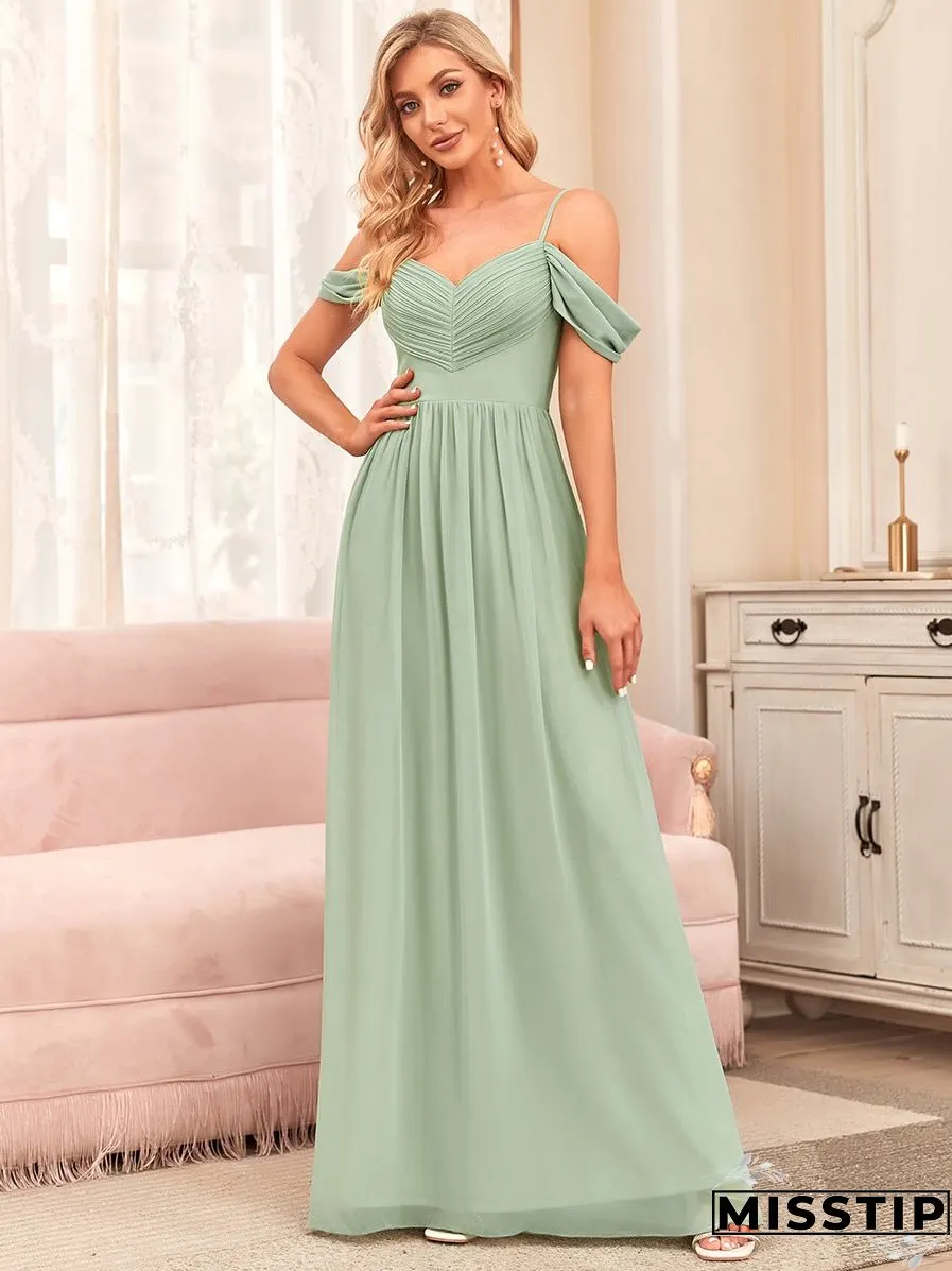 A Line Floor Length Deep V Neck Wholesale Bridesmaid Dresses