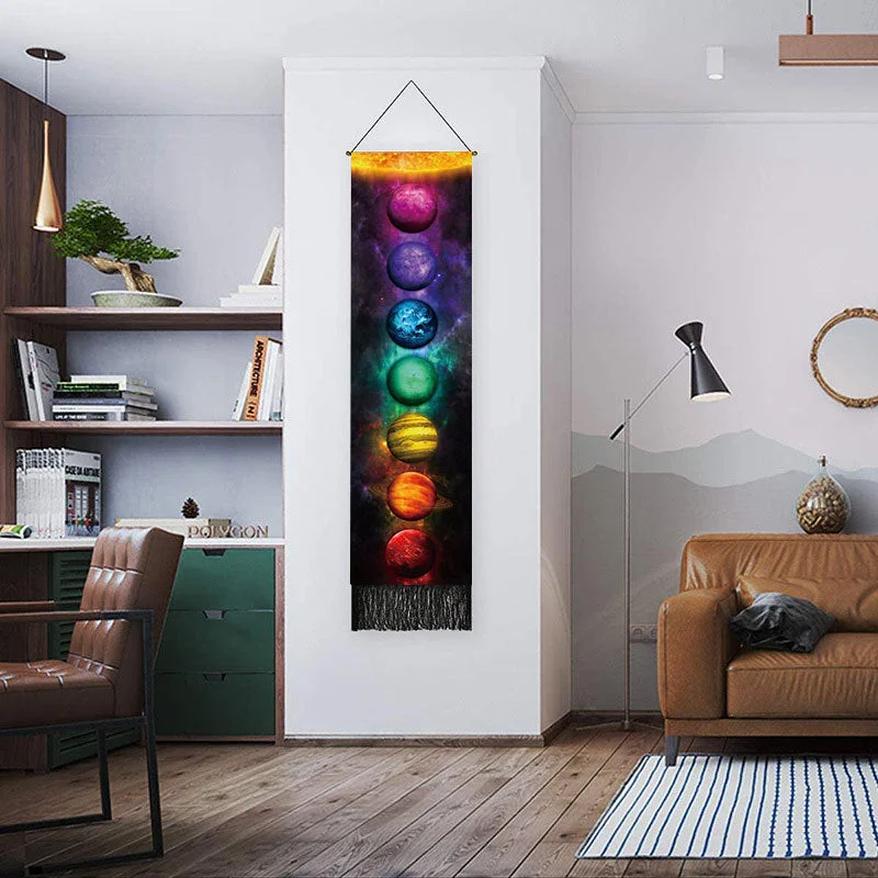 Home Sun Moon Scroll Drawing Decor Macrame Tassel Hand-Woven Wall Hanging Tapestry Tarot Bedroom Art Background Cloth Tapesry