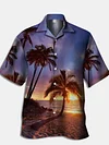Carnival Psychedelic Beach Purple Hawaiian Coconut Tree Print Short Sleeve Shirt