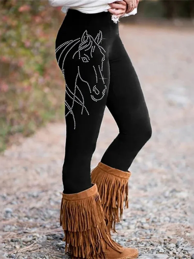 Western Horse Print Skinny Stretch Leggings