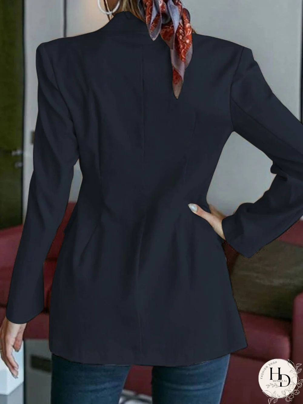 Asymmetrical Solid Long Sleeve Lapel Casual Women Blazer