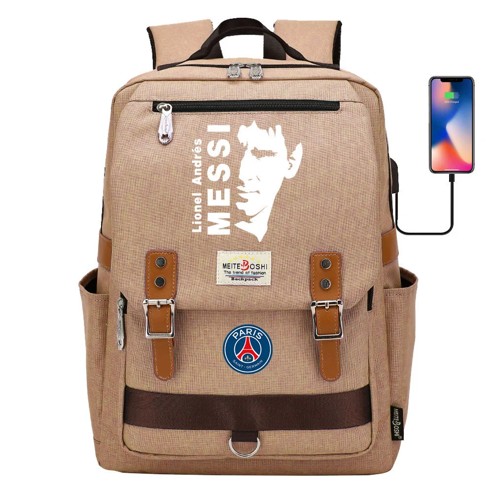Buzzdaisy Get Ready for School with Lionel Messi-themed Square Backpack featuring USB Charging and Laptop Compartment!