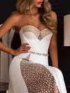 Elegant Bandeau Polka-Dot See-Through Backless White Wedding Maxi Dress