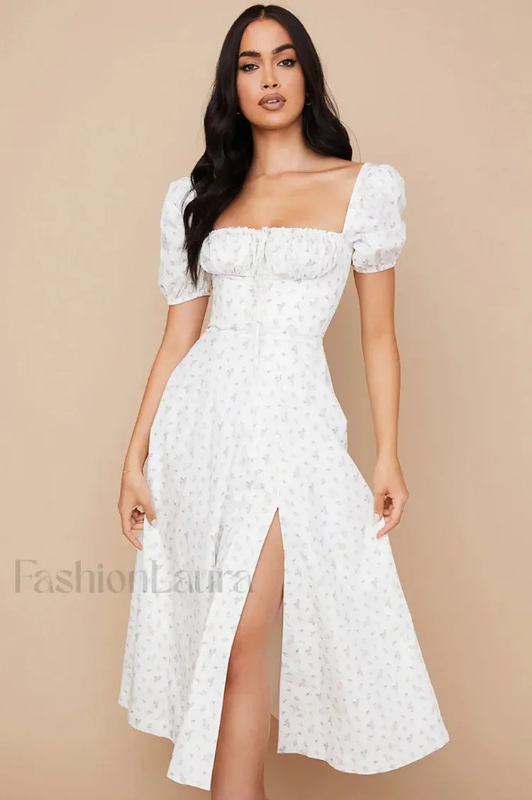 Tallulah Floral Puff Charming Sleeve Midi Dress