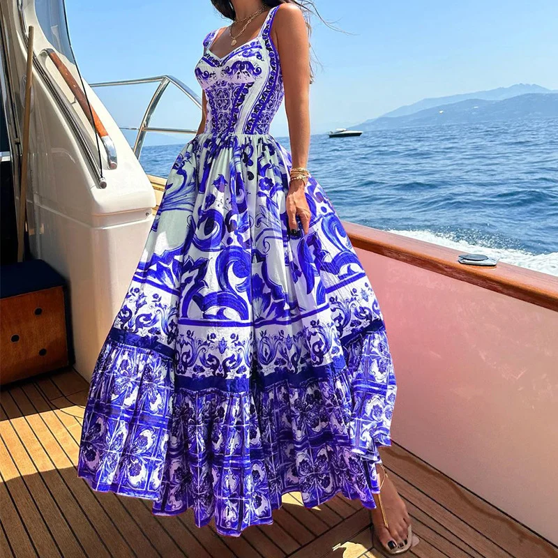 Woherb Woherb Spot 2024 Spring And Summer New Female Fashion Temperament Large Long Print Halenders Dress-Outfit Ideas