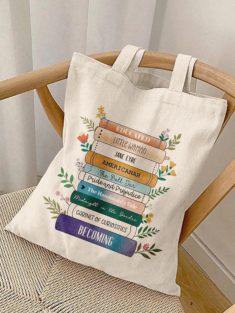 Educated Little Women Book Flower Print Pattern Linen Tote Bag