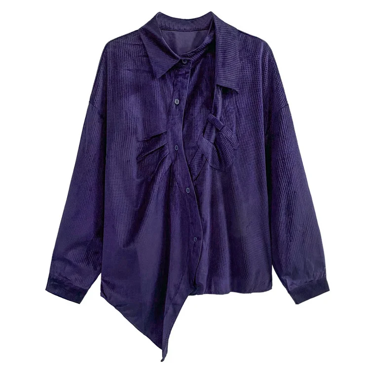 Irregular Pleated Long Sleeve Lapel Shirt