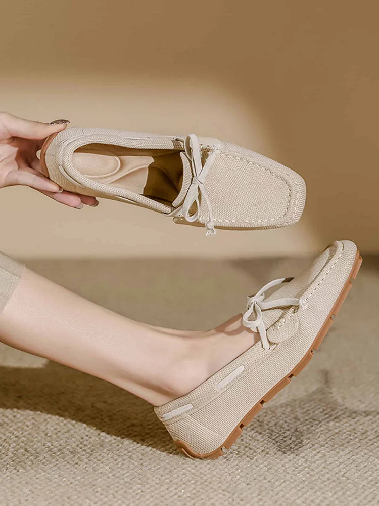 Womens Comfortable Square Toe Knit Loafers, Everyday Driving Loafers, Casual Slip On Shoes, Anti Slip Radinnoo.com