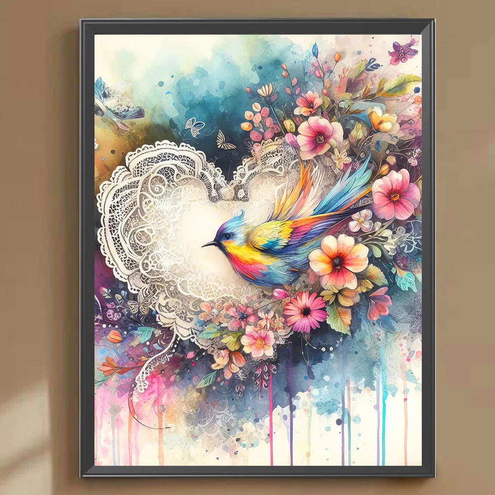 Full Round Diamond Painting 30*40cm - Love Heart And Colorful Bird
