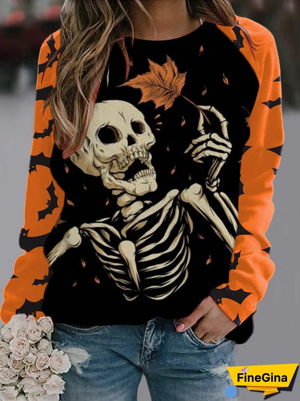 Women's  Halloween Graphic Printed Scoop Neck Long Sleeve Top