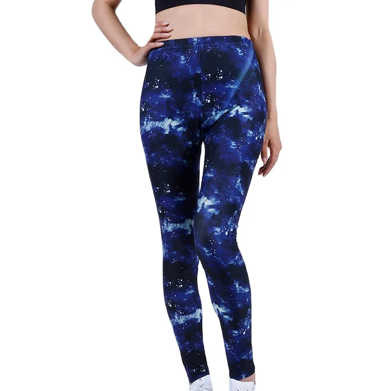 CUHAKCI Leggings Women's Space Dark Blue Leggins Print Pants High Quality Fitness Trousers Mujer Hot Gym Stretch Sportswear