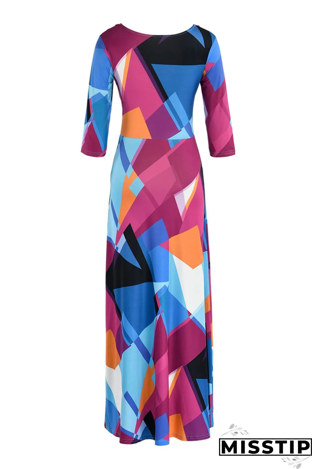 Blue Fashion Casual Print Bandage V Neck Long Sleeve Dresses